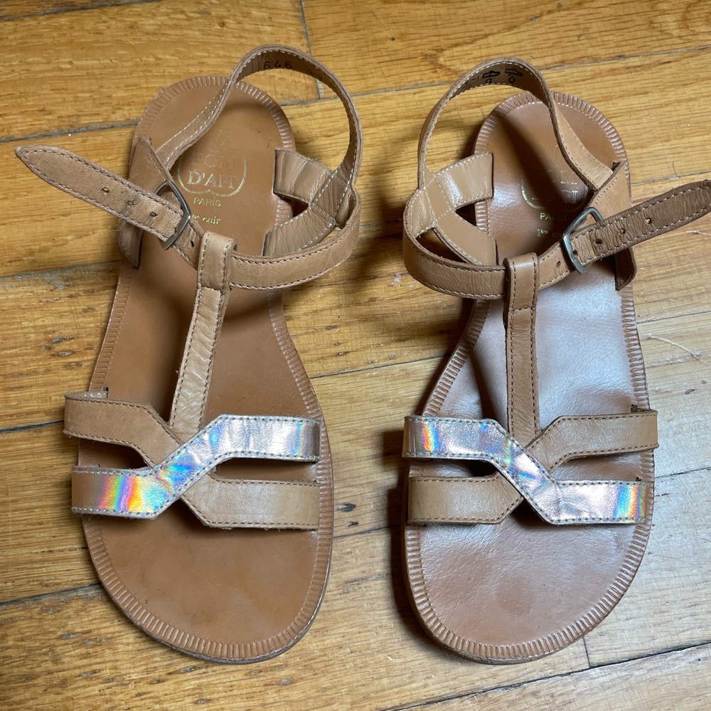 Pom D’Api Designer Leather Sandals for Girls, US size 2